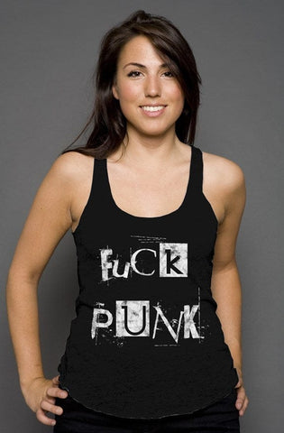 Fuck Punk Racerback Tank tank tops Odysseus Clothing xs solid black triblend 